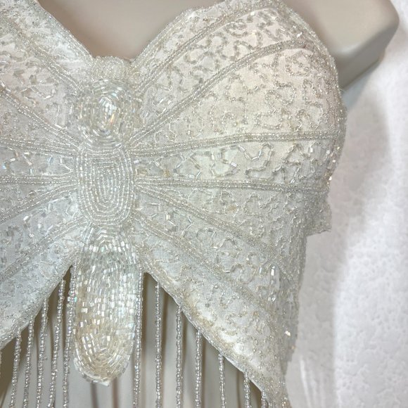 Vintage Beaded Butterfly Top Crop Open Back Festival White Boho Summer - Picture 8 of 11